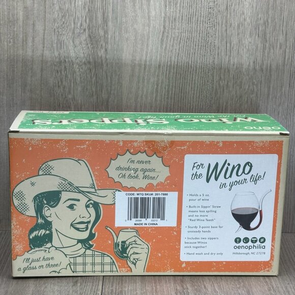 Oenophilia Vintage Set of 2 Wino Sippers 3-Point Base Built In Straw Transparent - Picture 10 of 13